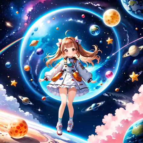 Momoko Sakura style、Kawaii Design, The most beautiful girl of all time、chibi, (((Cute and colorful amoeba))), (((Space Exploration)))