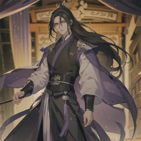 (masterpiece, best quality:1.2), 1male, solo, jiang cheng, mo dao zu shi, mdzs, purple and black clothes, purple eyes, long blac...