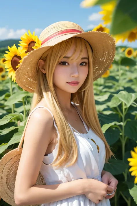 Long blonde hair Straw hat Sunflower Pikachu 