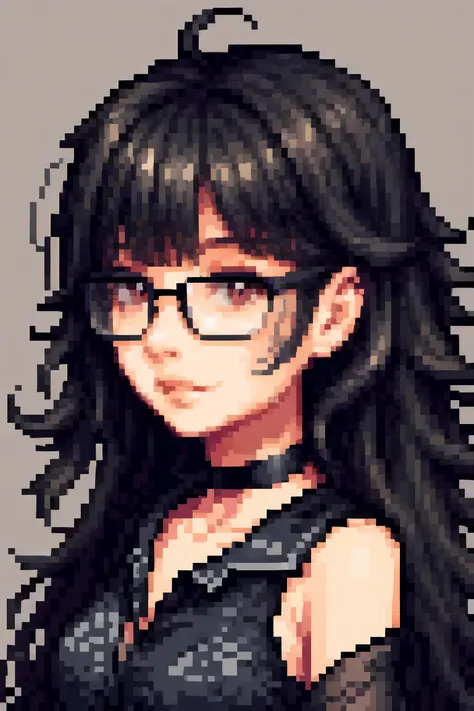 a close up of a pixel art of a woman with glasses