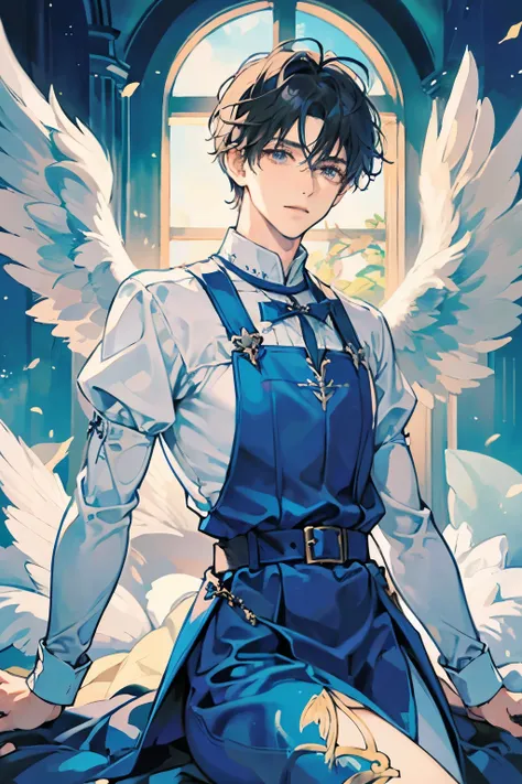 man，Angel，wing，middle Ages，short hair，男Angel，Magic Elements，whole body，overall，gorgeous服装，gorgeous