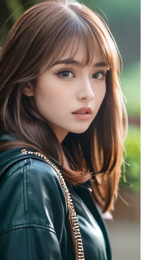 Best quality, 8k, ,Masterpiece :1.3)), facing viewer,((full body1.2)) ,pretty woman, wide shot ,1girl, , , rainy, , brown hair , bangs,ultra-detailed face, highly detailed lips, detailed eyes, double eyelid
