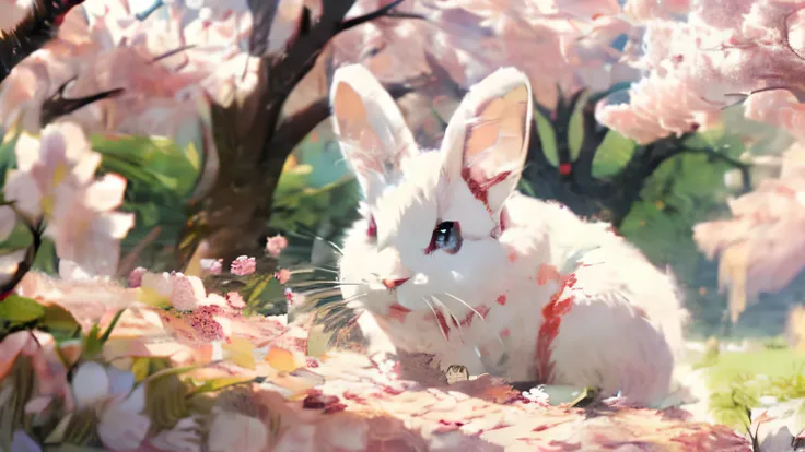 bunny, a gush of blood splattered on its fur, blood covering the fur, creepy, wallpaper