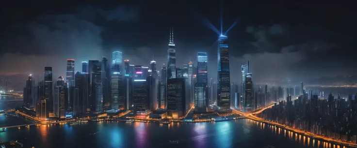 a beautiful night city landscape, panoramic view of a dark city skyline with skyscrapers, stars in the night sky, cinematic lighting, dramatic atmosphere, realistic, photorealistic, masterpiece, 8k, ultra-detailed, vibrant colors, dramatic lighting, moody,...