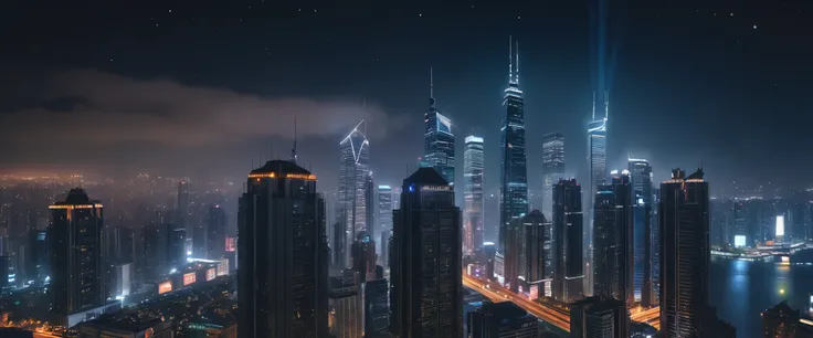 a beautiful night city landscape, panoramic view of a dark city skyline with skyscrapers, stars in the night sky, cinematic lighting, dramatic atmosphere, realistic, photorealistic, masterpiece, 8k, ultra-detailed, vibrant colors, dramatic lighting, moody,...
