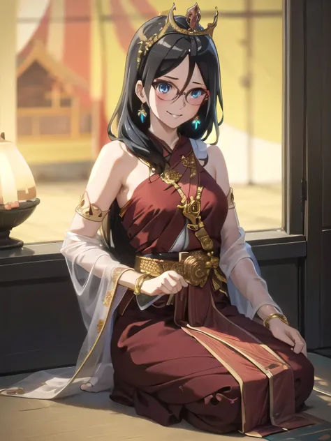 คุณภาพดีatสุด, Masterpiece, high res, alone, {Thanaka_Asuka_euphonium sound:1.15}   black_hair, long_hair, glasses, light blue_eyes, Blush, red frame_glasses, Seraph, beyond the edge_glasses, semi borderless_glasses, hair_between_eyes, 1 girl,  look_at_vie...