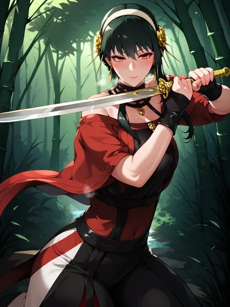 score_9, score_8_up, score_7_up, score_6_up, uncensored, Yor Briar, black hair, earrings, white hairband, hairband, long hair, sidelocks, red eyes, naughty face, shiny skin, sweating, steaming body, heavy breathing, BREAK (masterpiece:1.2), best quality, h...