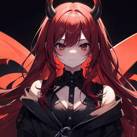 18 year old girl, pretty face, demonic face, black eyes and red lens, devil smiley face, red long hair, at night, >, masterpiece, best quality, all body, 16k quality, no glitches on image, colorful art, deep shadow, super detail background and shadows.