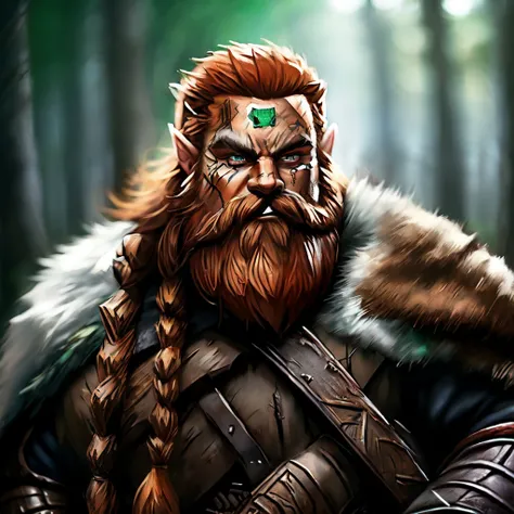 Single character, Male, Mountain Dwarf, Druid, Red beard, Emerald Eyes, Black Tribal Face Paint