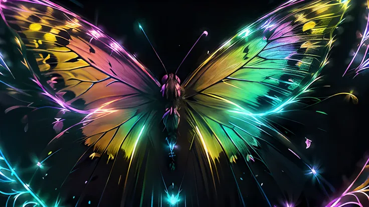 This stunning macro photo captures a colorful butterfly illuminated by gorgeous volumetric lighting.  