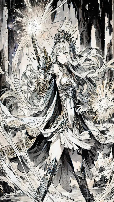  a woman with long hair and a sword, medieval armor, detailed anime art, Detailed art from the main anime, intricate manga drawing, the Queen of Blades, hyper detailed manga drawing, high detailed official artwork, stunning manga art style, trends on artst...