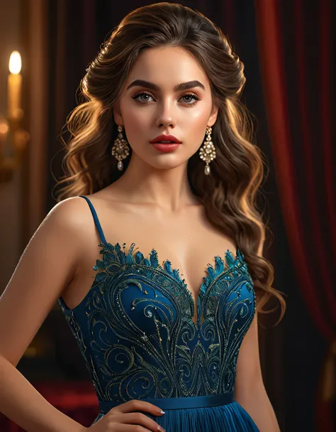 (full body:1.9), a beautiful young woman, detailed realistic portrait, beautiful detailed eyes, beautiful detailed lips, extremely detailed face, long eyelashes, gorgeous intricate hairstyle, elegant fashion dress, soft warm lighting, photorealistic, 8k, u...