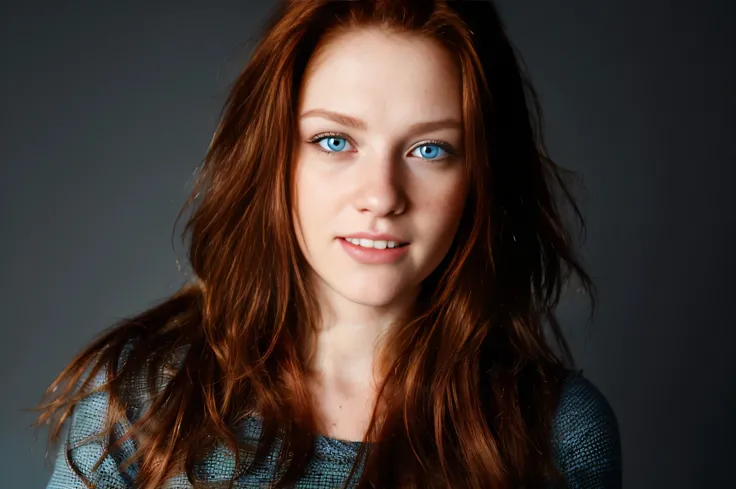 (best quality, ultra detaild) , (High-resolution skin texture) , ( ultra realistic image resolution) , beautiful redhead woman with light blue eyes looking at viewer (Ultra Realistic Detail) , (photorrealistic:1.4), (detailed gorgeous face)
