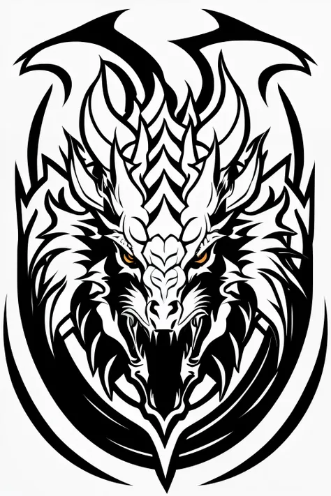 a frontal logo of a head dragon logo vector in black and white, lineart