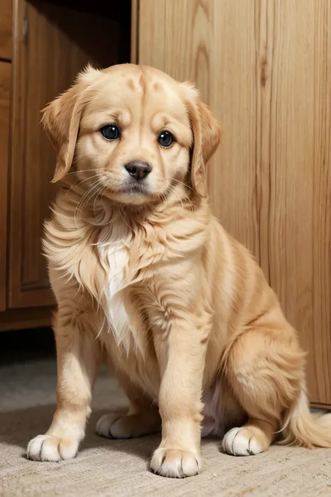 Make a Golden Retrive dog and a cat with big eyes together