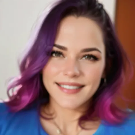 smiling woman with purple hair and blue shirt, standing, , powder Nándor Katona, alanis guillen, high resolution, adriana dxim, alexa65, alexa 65, malika favre, interested, alena, lovecratiano, low resolution, they, pilar, flickr