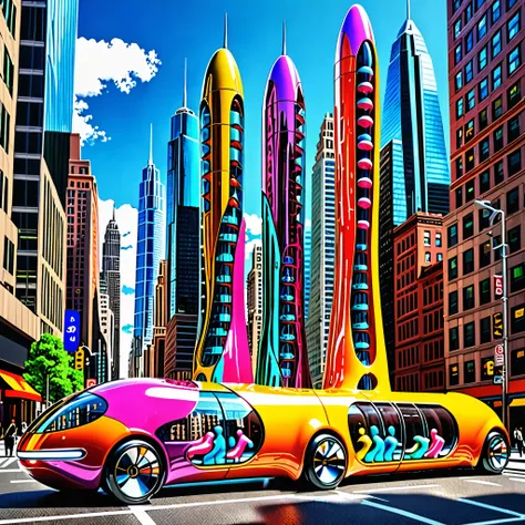 a great futuristic metropolitan made of glass and steel where tall buildings are shaped liked dildos and vehicles are individual...