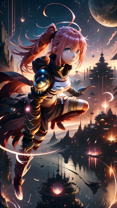 tensei shitara slime datta ken, Milim Nava, anime girl standing in front of a city, epic anime artwork, posuka demizu, anime fantasy illustration, anime fantasy illustrations, anime style like destiny/Overnight stay, Anime Wallaper, epic light novel cover,...