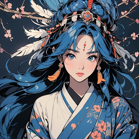 kimono, Perfect kimono, ultra detailed kimono, first-class, ultra detailed,(((ultra detailed ornament))),One Woman, Perfect Face, Faint lighting, (((head shot))), ultra detailed hair、(((Sparkling Eyes))),mysterious, The wind is blowing, Panorama, Long Shot...