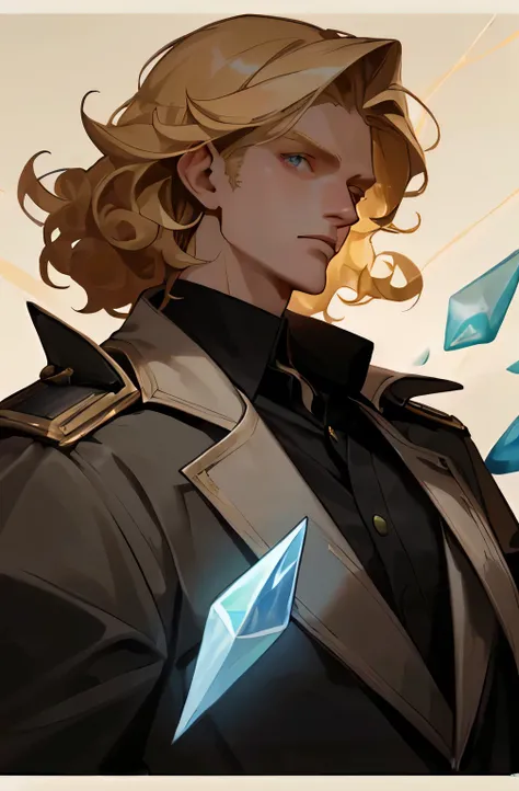 Highest quality、Highest quality、Science fiction、29-year-old man、Crystal clear blonde hair、Curly hair、Slit eyes、Unparalleled handsomeness、Slim and tall、Powerful expression、Extremely detailed depiction、Detailed painted face、masterpiece