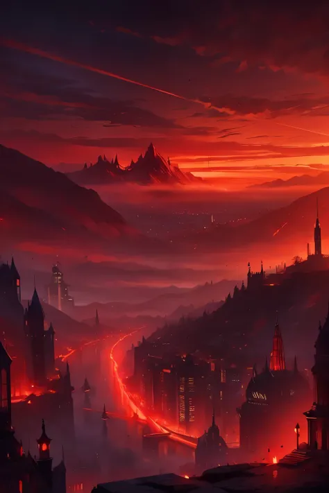 blood-red sky，urban agglomeration，disaster