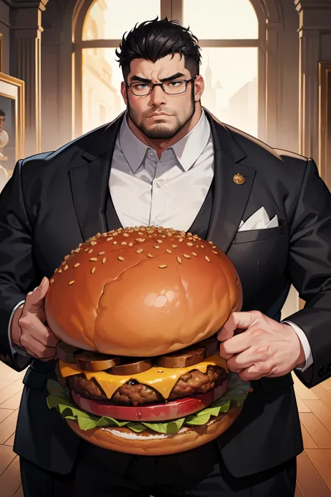 Massive individual, designation Sebastian,
Enormously bulky frame, resembling a formidable stone,
Exerting his prodigious burger capacities,
Burst fade haircut adorning his mammoth head, accompanied by glasses,
Dark-skinned teenage appearance, lithe despit...