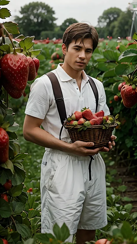 biggest strawberry picking men full photo