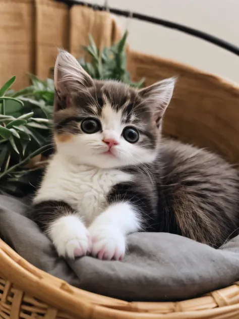 Create a picture of a kitten sleeping in a small pot。The kitten is depicted as adorable and cute.、Relaxing and sleeping in the pot。Glass pot、Glass pot with delicate design、
Very small kitten、Long-haired kitten curled up and sleeping、Wearing boots、Random p...