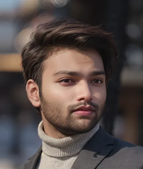 A beautiful young bearded man with highly detailed skin.black hair.happy emotion