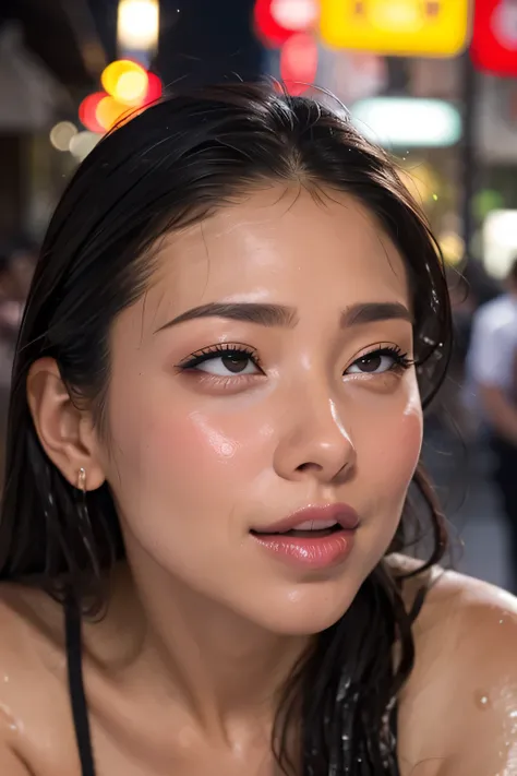 tabletop,,award-winning photo, very detailed, sharp focus on the eyes, nose and mouth,face focus, woman with open mouth and clos...