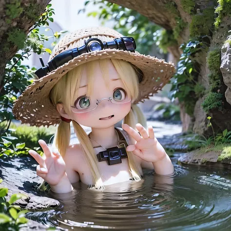 ,rico,made in abyss,black rim 
(((((nude)))))take (((((a large open-air bath)))))