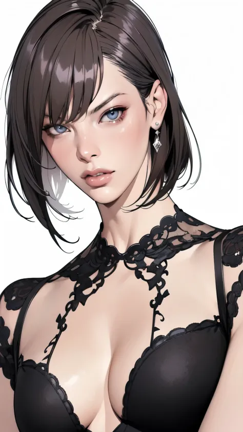 (masterpiece:1.2, highest quality),8k,wallpaper,(an illustration),(milla jovovich), upper body close-up,front,short hair,wearing...