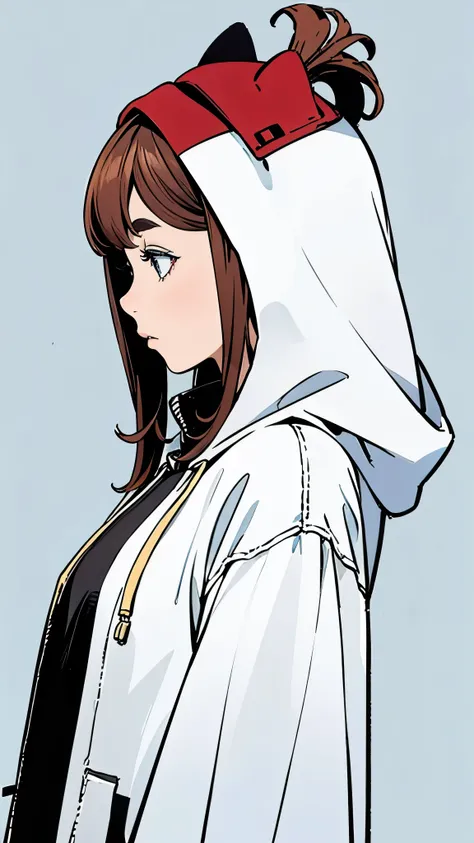 Letta Mercury、White hoodie、Upper Body、profile、Masterpiece、high resolution、4K、Simple Background