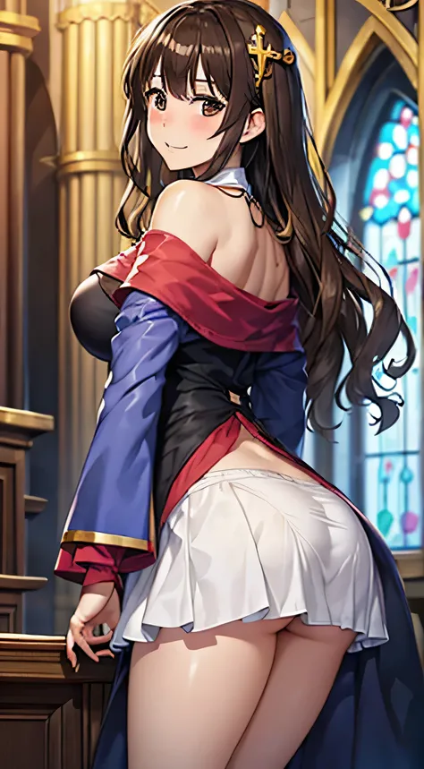 ((Tabletop, Highest quality, High resolution, , Pixel Perfect, 4K,))), 1 female, 、The whole body is visible、 ((Long Wavy Hair, bangs, Brown Hair)), ((Brown eyes, Beautiful eyelashes, Realistic eyes)), ((Detailed face, Blushing:1.2)), ((Smooth texture:0.75,...