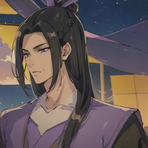 (masterpiece, best quality:1.2), 1male, solo, jiang cheng, mo dao zu shi, mdzs, purple and black clothes, purple eyes, long blac...