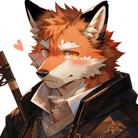 masterpiece，high quality，perfect anatomy，furry，anthro fox，white and red fur，male， niji5，brown pupils，bright eyes，blush，naked，detailed face，by kiyosan，close up face