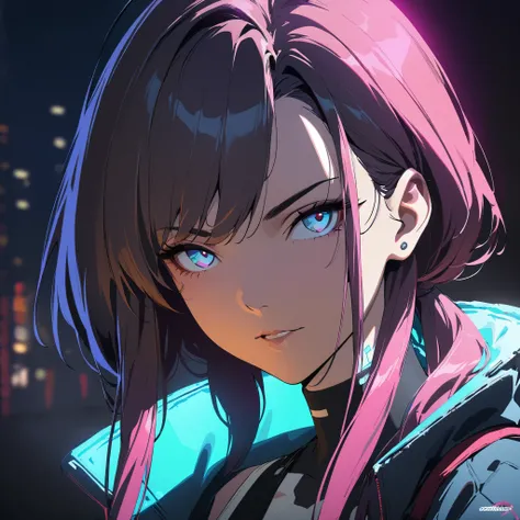 A beautiful girl wearing complex cyberpunk streetwear, detailed portrait, 4k, bright colors, concept art, cinematic dramatic atmosphere, sharp focus, volumetric lighting, cinematic lighting, studio quality