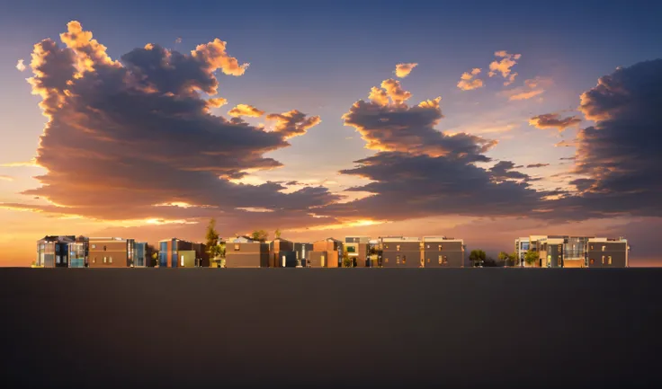 Building facades，Side View，Commercial Street，Prosperity，Sunset，Sunset，city commercial street