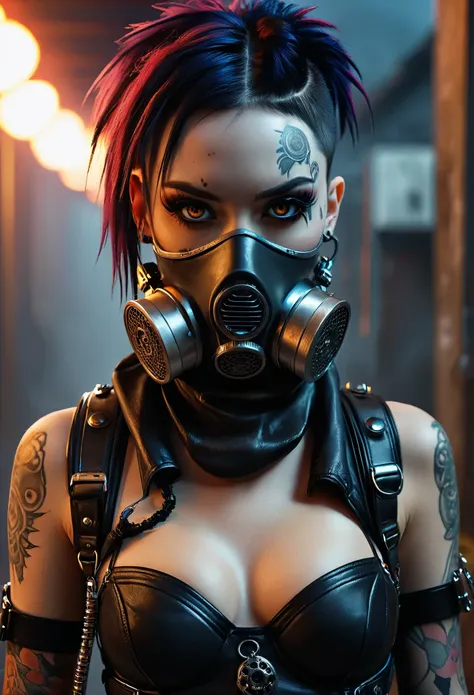 cybergoth street fashion portrait in a hyper-realistic horror anime style, full body shot, woman with exaggerated features, ador...