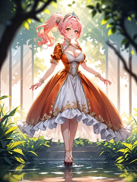 (((masterpiece))), (((best quality))), (((ultra detailed))), ((an extremely delicate and beautiful)), (unity 16k wallpaper), (Moe anime art style:1.3),
BREAK
(((solo princess young face))), (18 years old), (huge breasts cleavage focus), sweat on the ches...