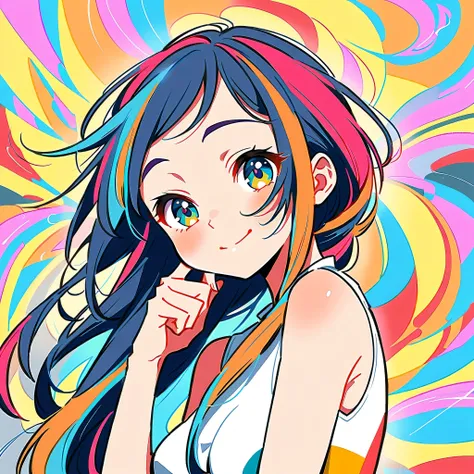 Mika Pikazo style, Simple Line Initialism，Abstract art，Urban Background, colorful hearts ,colorful hearts, (((The most beautiful girl of all time))), best smile