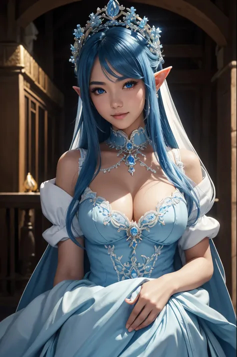 8K、Luxurious blue and white chest armorを着たダークエルフ、Super Beauty(Realistic)、Tan Skin、Elf Ears、Luxurious blue and white chest armor、Model Chute Style、(非常にdetailedなCGユニティ8K壁紙)、Full body photos of the most beautiful works of art in the world、Front 4 poses、Blue H...