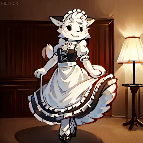 Maid costume，High heel,at home， HD, detailed, , Furry Art, furaffinity,  best quality, high quality, Normal quality, low quality, Worst quality ,  White fur，Lovely