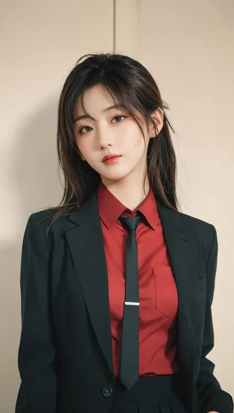 Anime girl in red shirt and black tie posing for photo, author:Yang J, extremely detailed Atjem, Toosaka Rin, Atjem jsc, Artwork in the style of Guweiz, Beautiful digital artwork, Atjem. High Detail, range murata and Atjem, style Atjem, IG model | Atjem