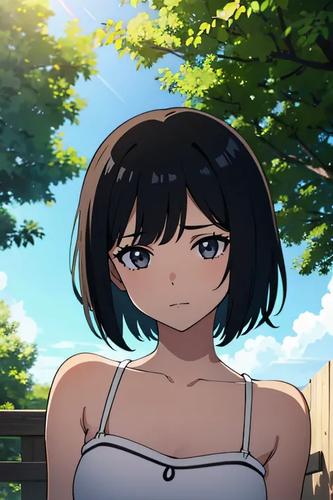 1girl with short black hair summer vibes