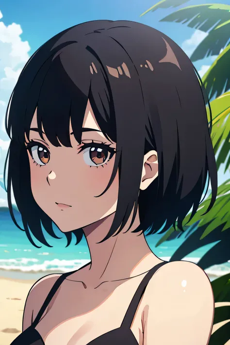 1girl with short black hair summer vibes