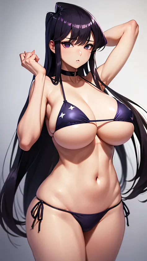 American flag micro bikini  komi_shouko   (gigantic_breasts:1.3)　Muchimuchi　3D Animated M-Shaped Legs   Purple eyes   Long hair   Black choker 