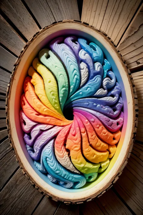 ((best qualityer)), ((work of art)), (detailded), A colorful, 3D brain on the end of a log, as if it were a tree.