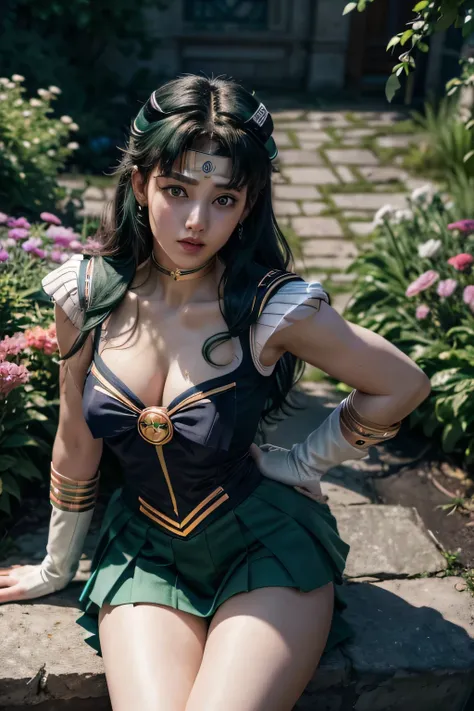 (Unity 8K CG wallpaper with extreme details, work of art, highest quallity), (exquisite lighting and shadow, highly dramatic image, cinematic lens effect), (Sailor Moon: 1.4), Delicate facial features, charming smile, star eyes, ((dark green hair)), tight ...