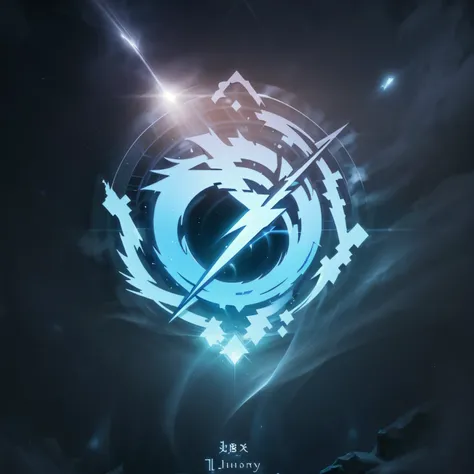 a symbol using a thunder design, a highlighted ray, lightning cutting through everything, very simple for a lightning faction in an RPG world, thunder emblem, only light blue color, hectic, frantic, posh, high qualiy, com fundo branco